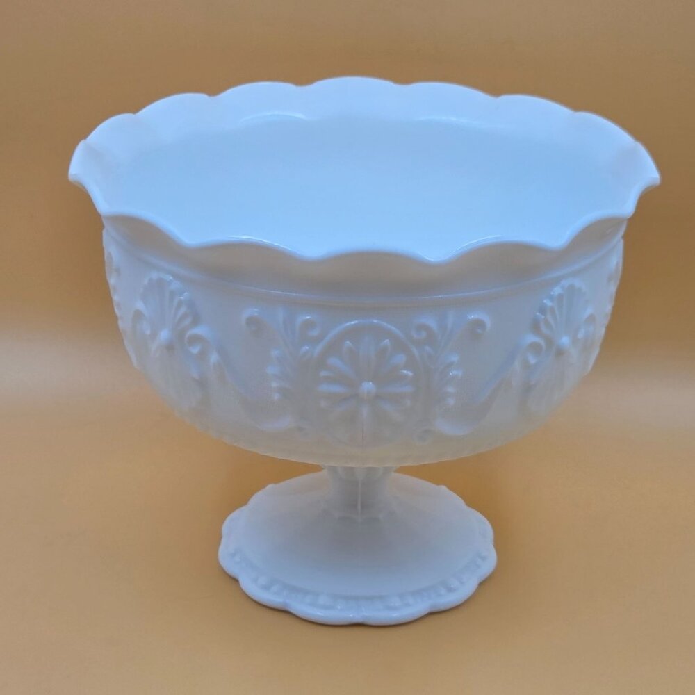 Indiana Glass Medallion Milk Glass Compote Pedestal Bowl - Picture 2 of 7